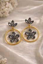Jewels Nest Gold Plated Black Stone Floral Hoop Earrings For Women - Distacart