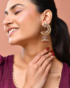 Jewels Nest Gold Plated Kundan Style Jhumka Earrings With Maroon Beads For Women - Distacart
