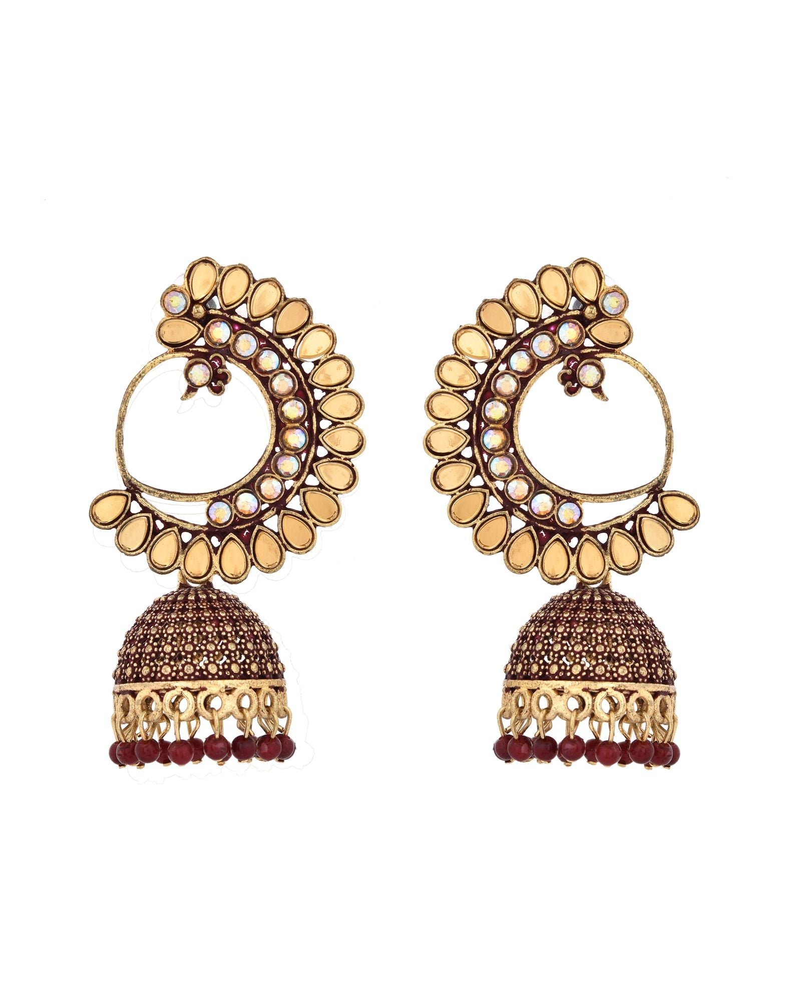Jewels Nest Gold Plated Kundan Style Jhumka Earrings With Maroon Beads For Women - Distacart