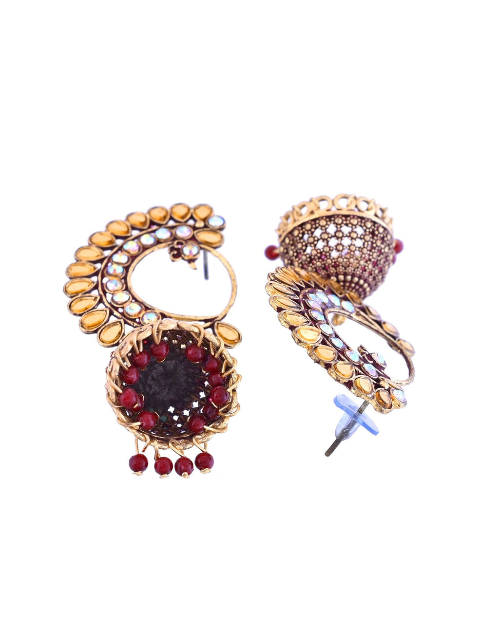 Jewels Nest Gold Plated Kundan Style Jhumka Earrings With Maroon Beads For Women - Distacart
