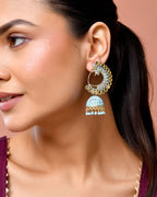 Jewels Nest Gold Plated Kundan Style Blue Jhumka Earrings With Bead Drops For Women - Distacart