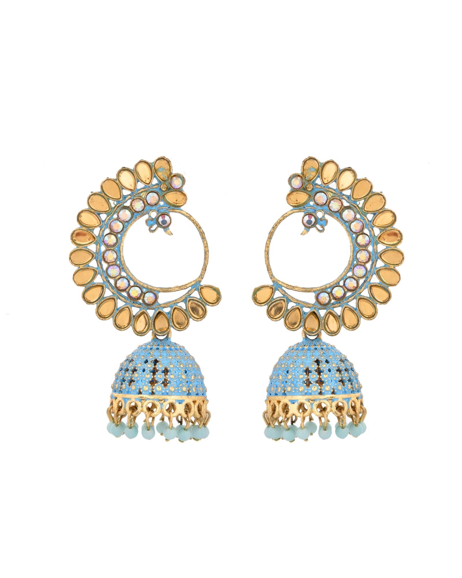 Jewels Nest Gold Plated Kundan Style Blue Jhumka Earrings With Bead Drops For Women - Distacart