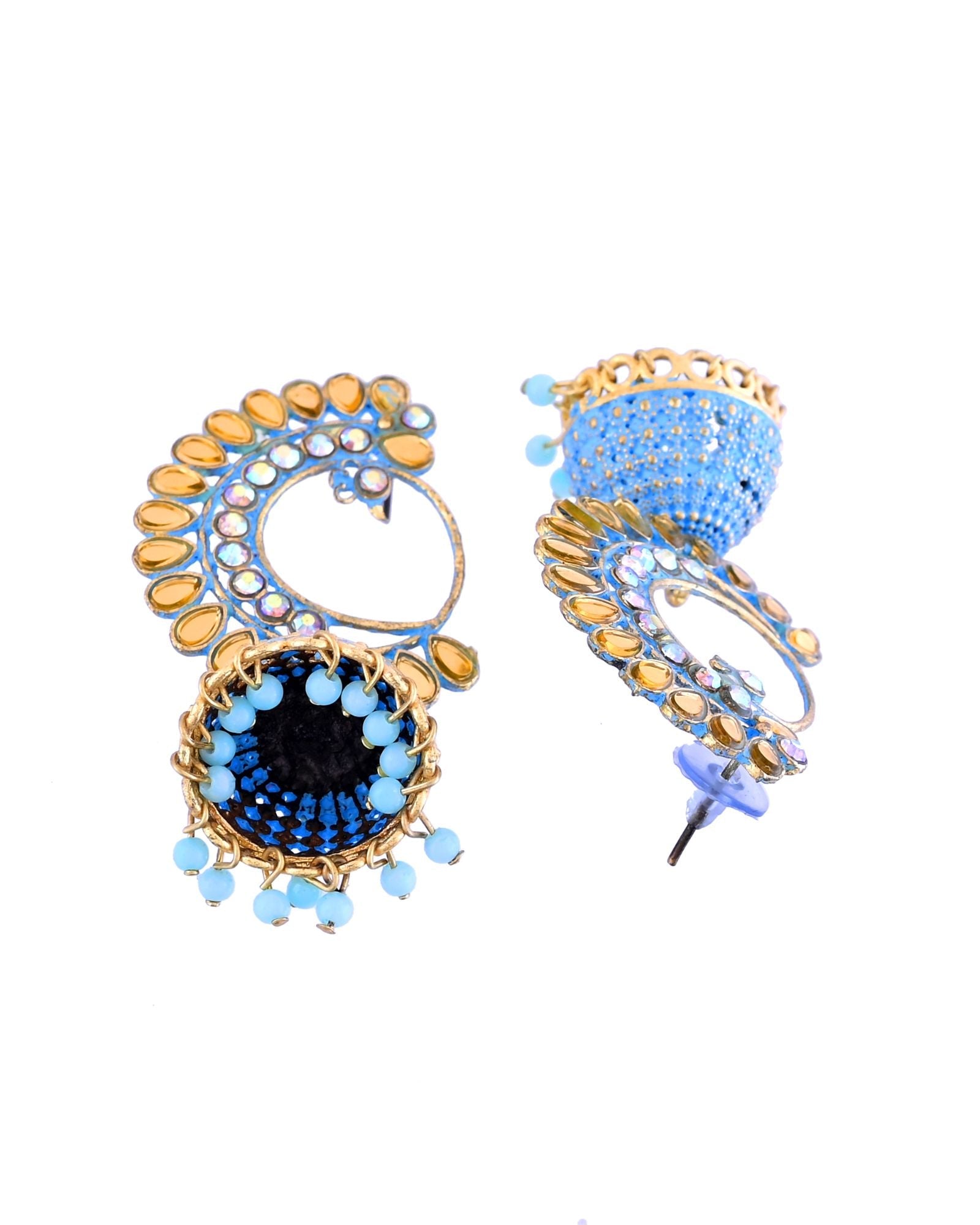 Jewels Nest Gold Plated Kundan Style Blue Jhumka Earrings With Bead Drops For Women - Distacart