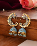 Jewels Nest Gold Plated Kundan Style Blue Jhumka Earrings With Bead Drops For Women - Distacart