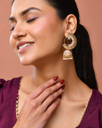 Jewels Nest Gold Plated Kundan Style Pink Jhumka Earrings With Pearl Bead Drops For Women - Distacart