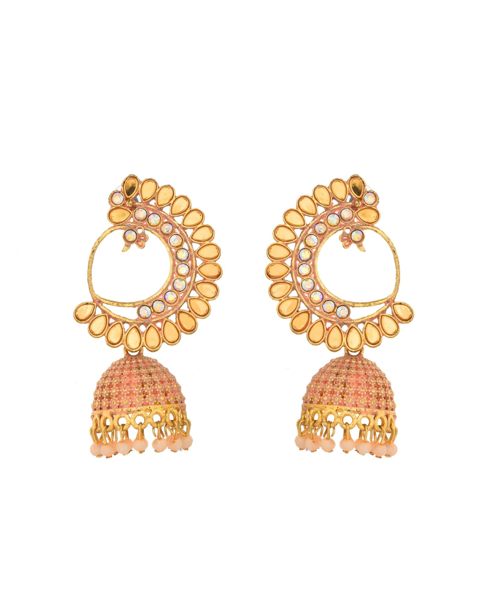 Jewels Nest Gold Plated Kundan Style Pink Jhumka Earrings With Pearl Bead Drops For Women - Distacart