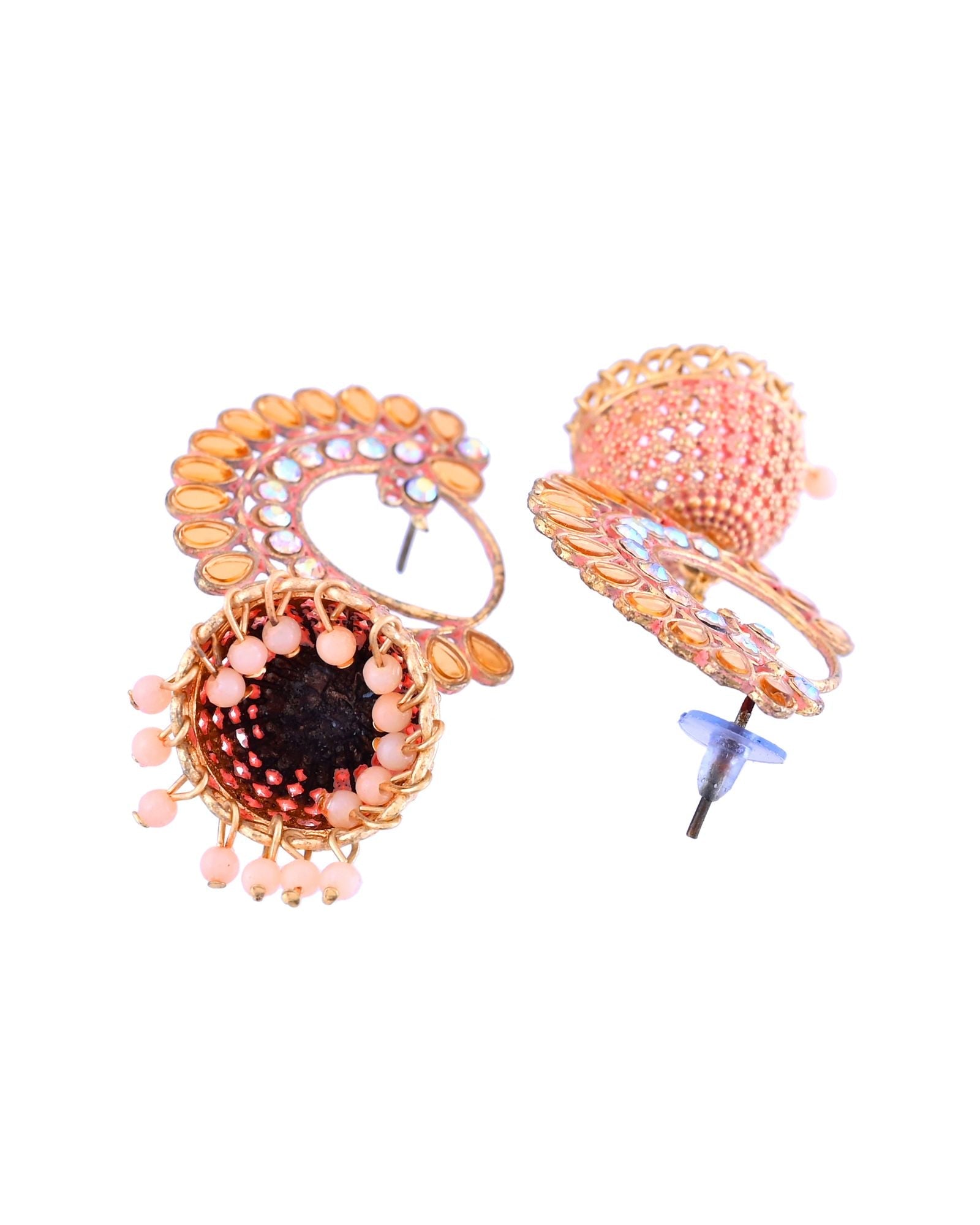 Jewels Nest Gold Plated Kundan Style Pink Jhumka Earrings With Pearl Bead Drops For Women - Distacart