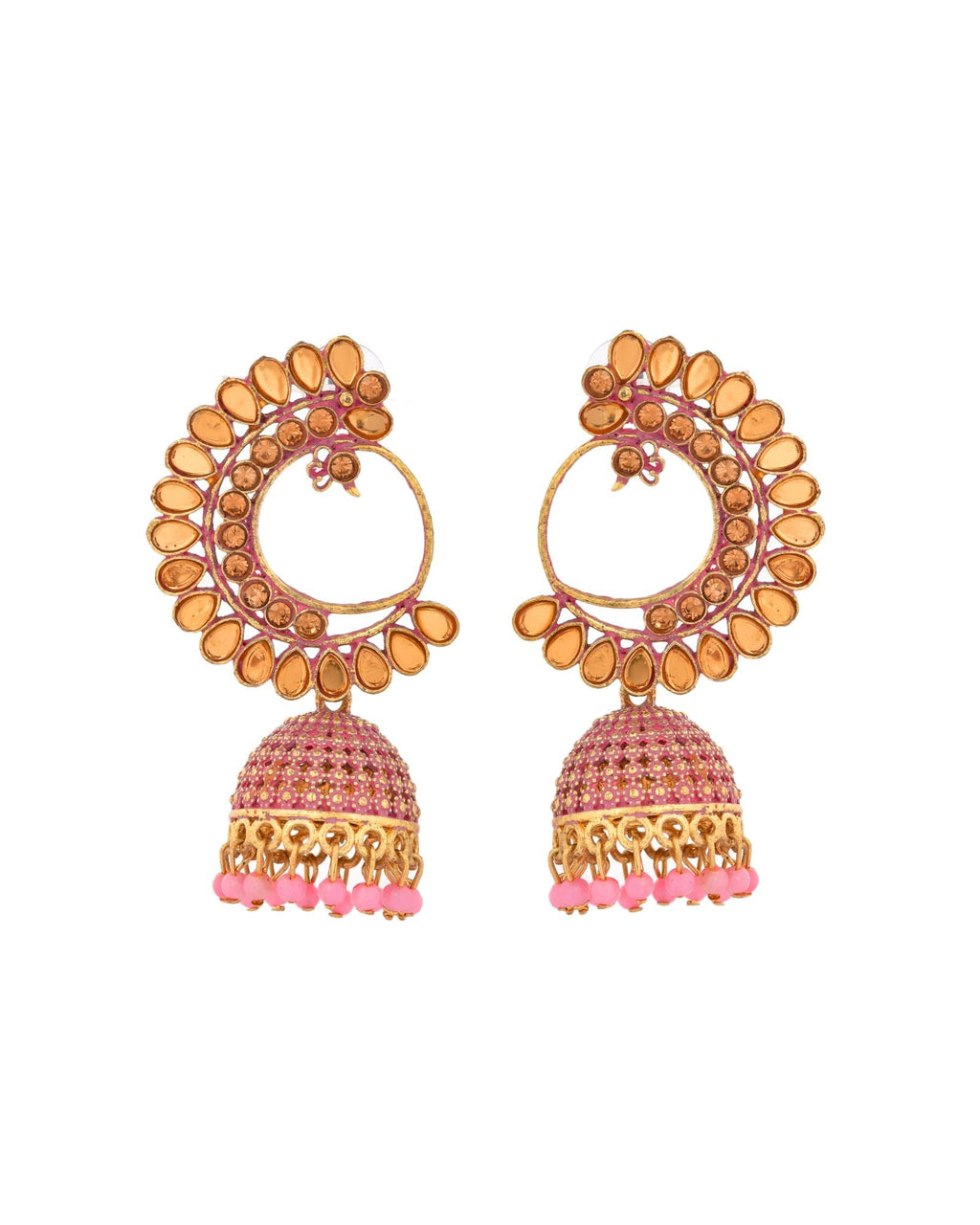 Jewels Nest Gold Plated Kundan Style Light Pink Jhumka Earrings With Bead Drops For Women - Distacart