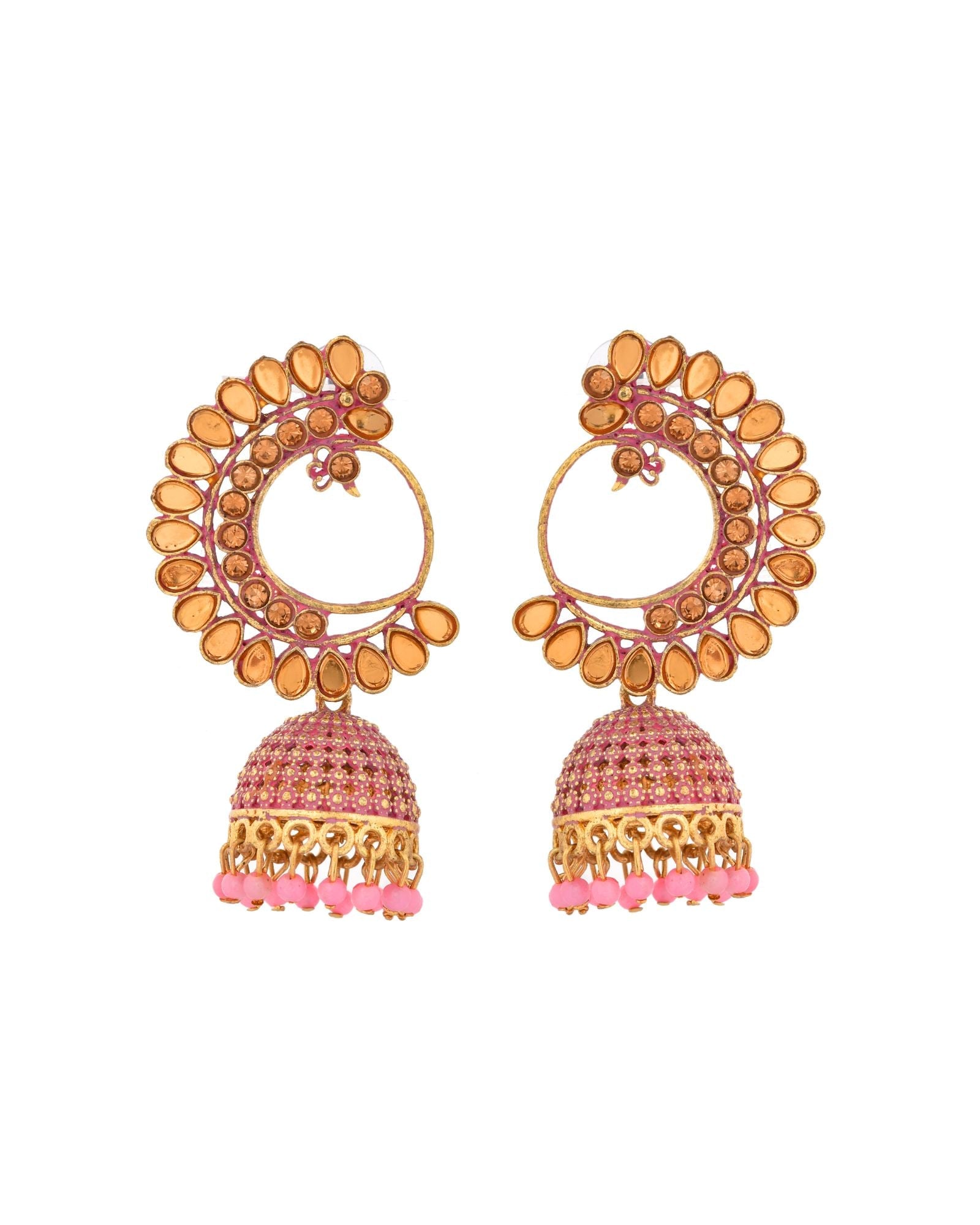Jewels Nest Gold Plated Kundan Style Light Pink Jhumka Earrings With Bead Drops For Women - Distacart