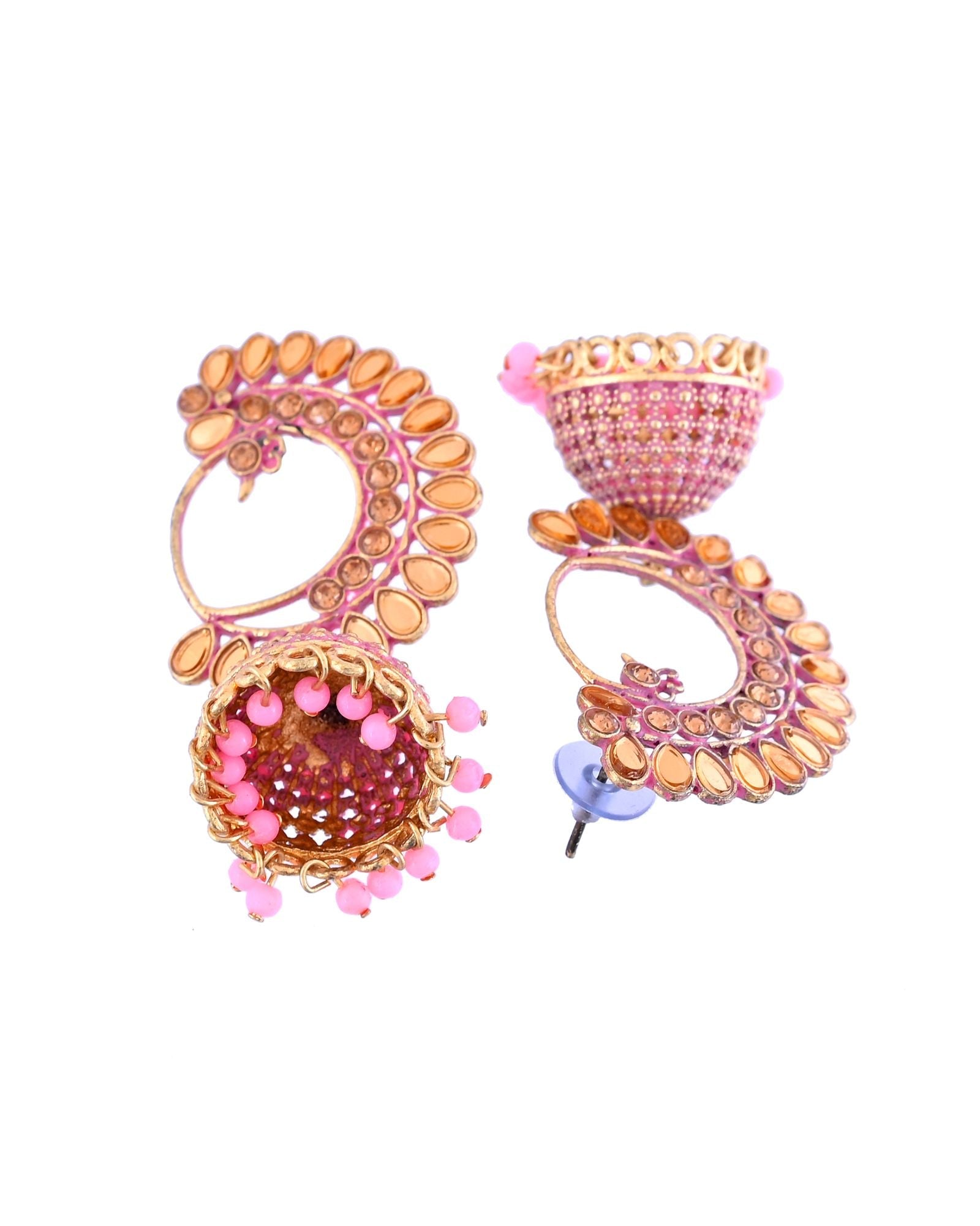 Jewels Nest Gold Plated Kundan Style Light Pink Jhumka Earrings With Bead Drops For Women - Distacart