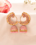 Jewels Nest Gold Plated Kundan Style Light Pink Jhumka Earrings With Bead Drops For Women - Distacart