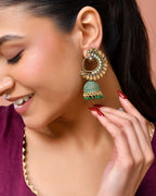 Jewels Nest Gold Plated Kundan Style Green Jhumka Earrings With Bead Drops For Women - Distacart