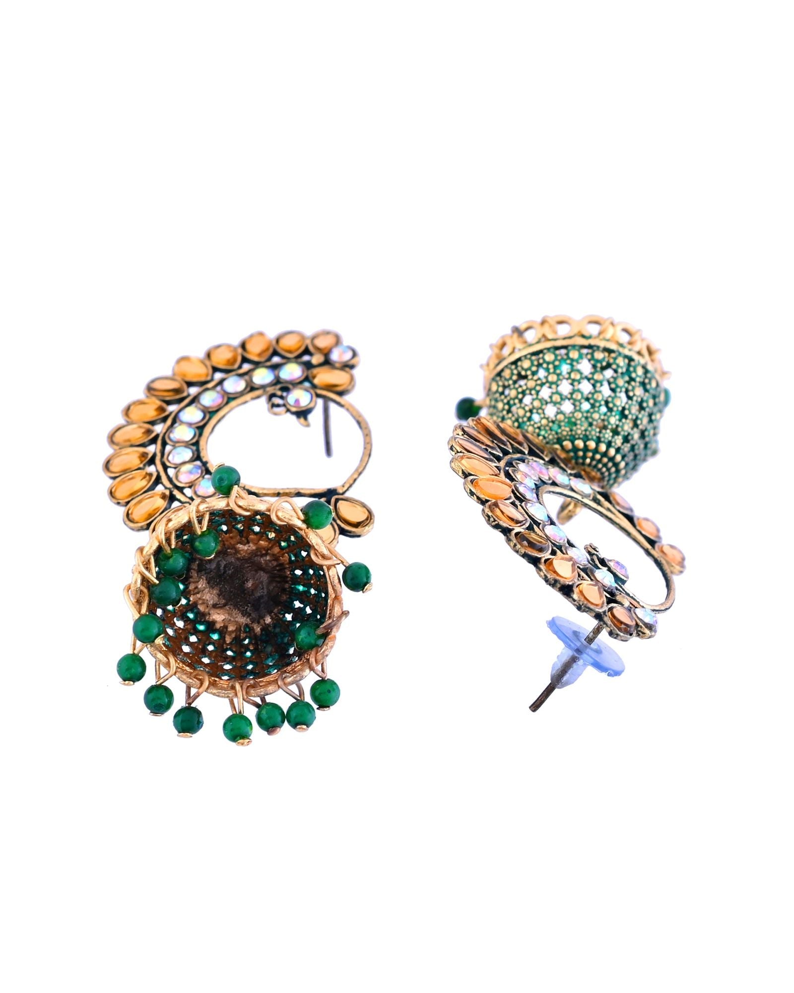 Jewels Nest Gold Plated Kundan Style Green Jhumka Earrings With Bead Drops For Women - Distacart