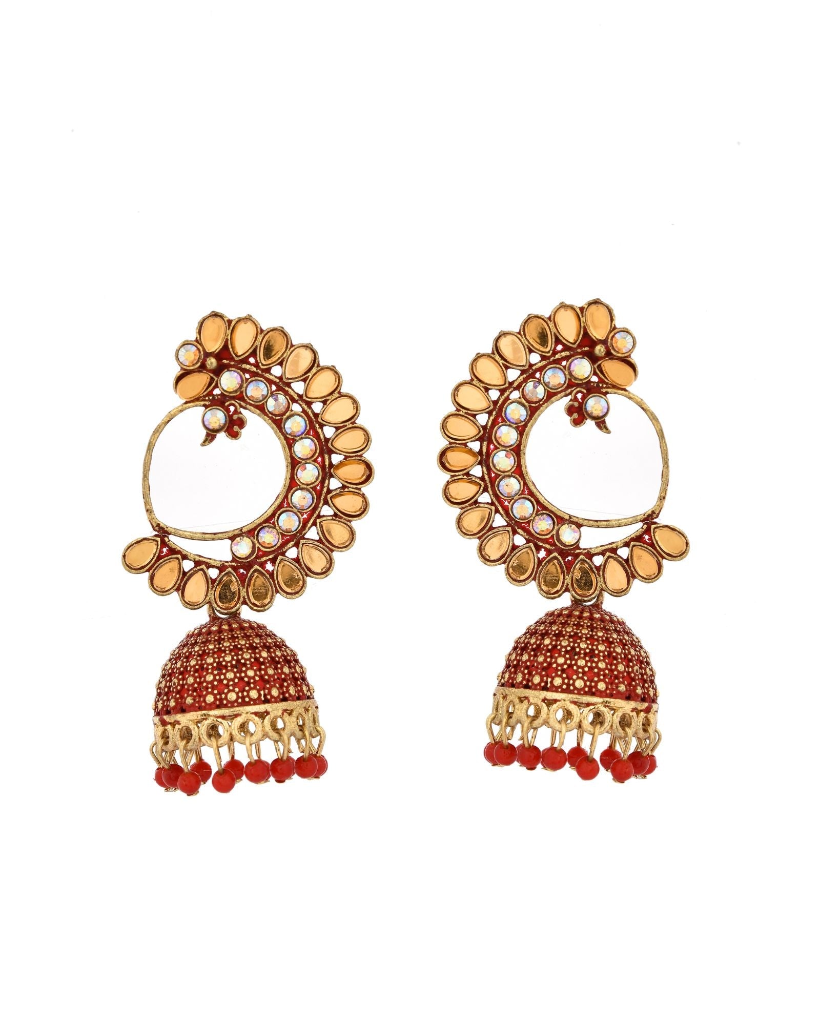 Jewels Nest Gold Plated Kundan Style Red Beaded Jhumka Earrings For Women - Distacart