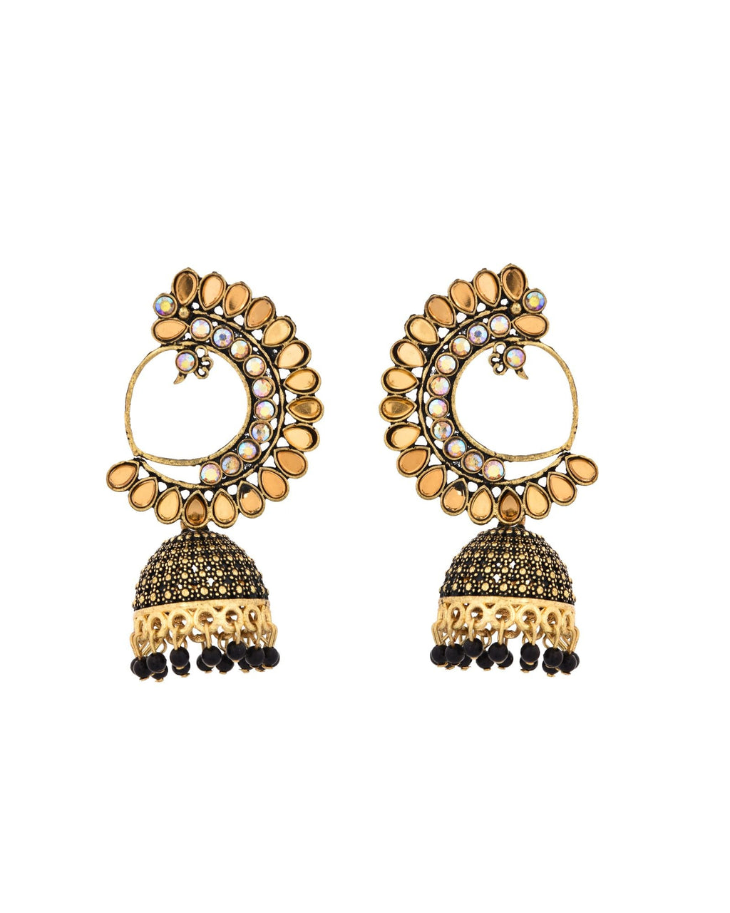 Jewels Nest Gold Plated Kundan Style Black Beaded Jhumka Earrings For Women - Distacart
