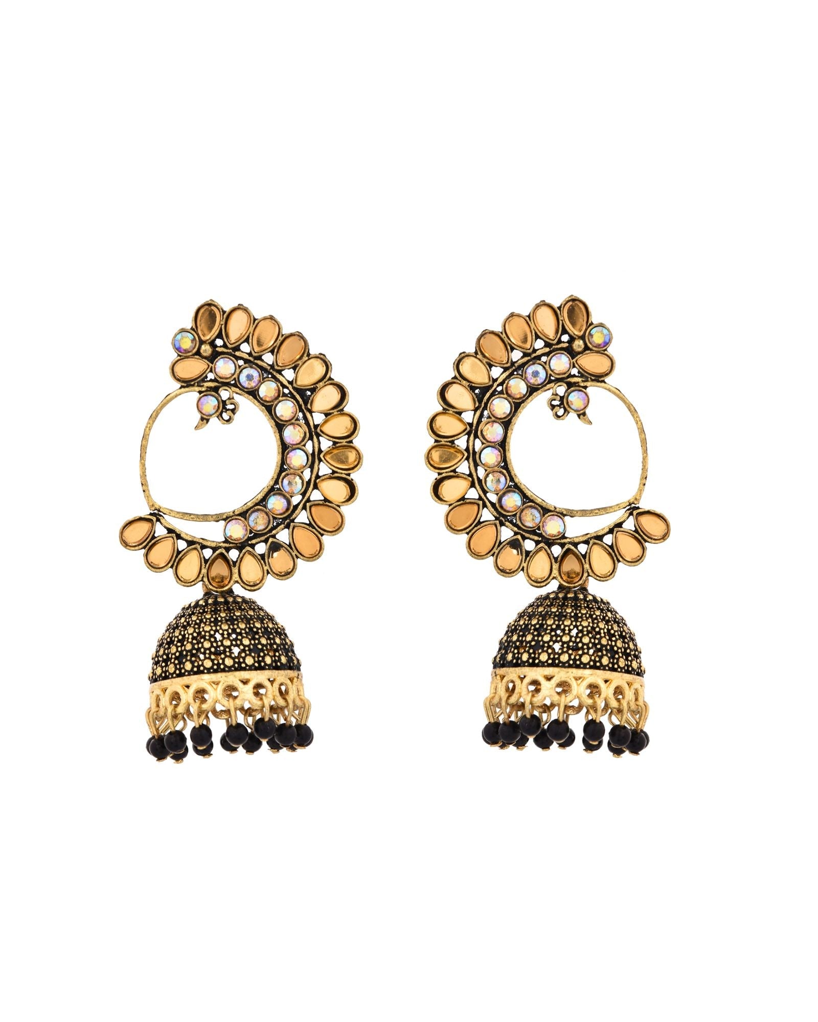 Jewels Nest Gold Plated Kundan Style Black Beaded Jhumka Earrings For Women - Distacart