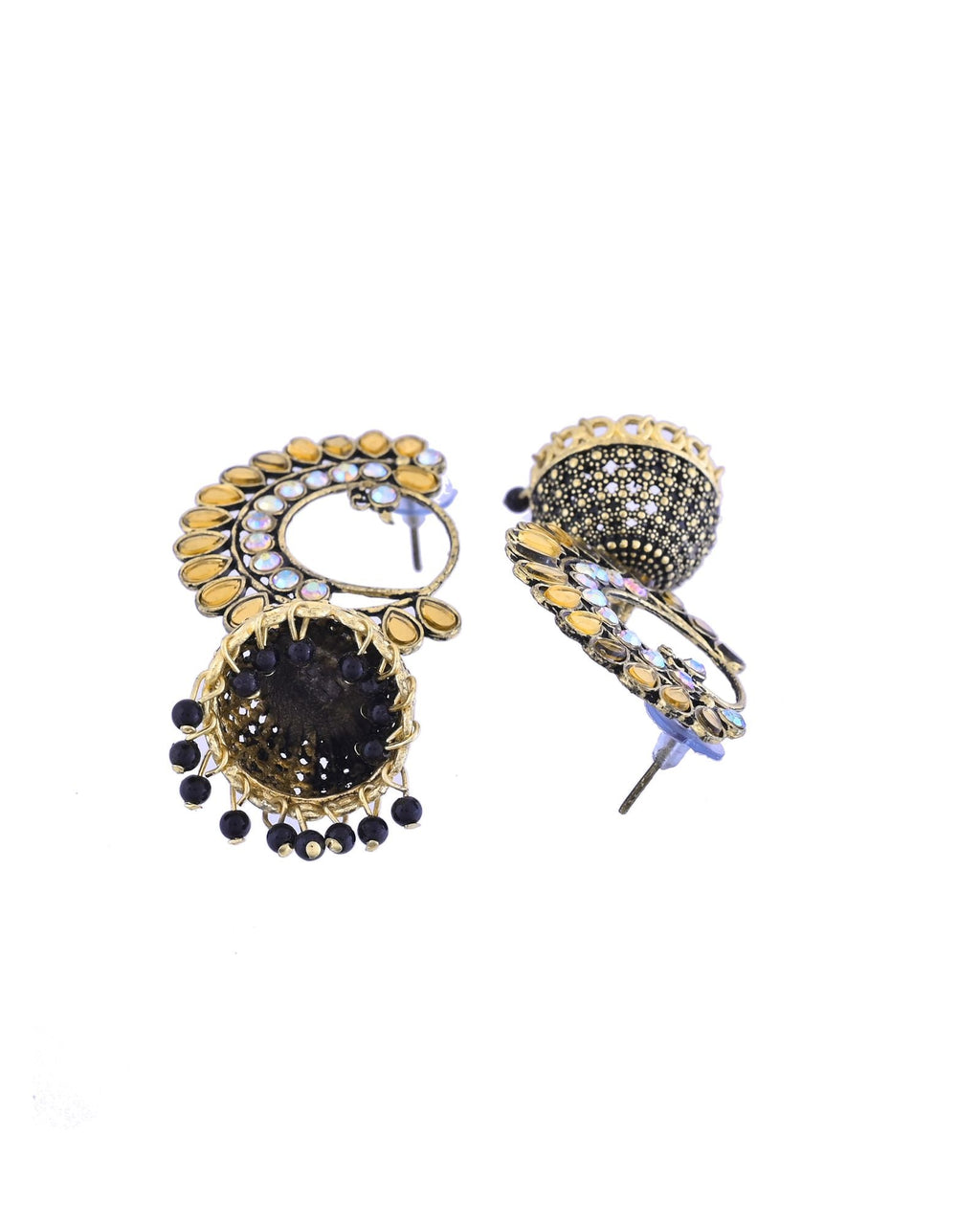 Jewels Nest Gold Plated Kundan Style Black Beaded Jhumka Earrings For Women - Distacart