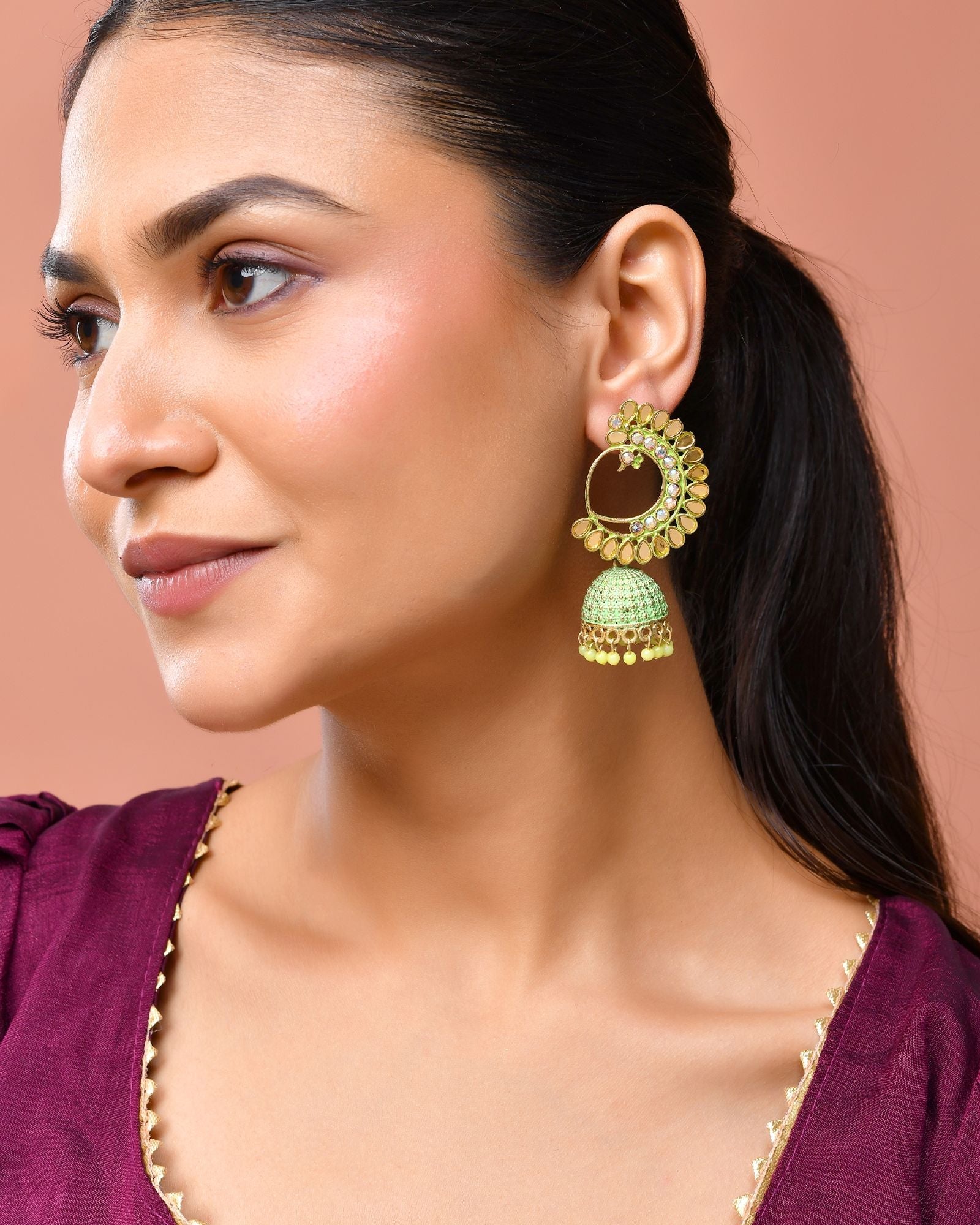 Jewels Nest Gold Plated Kundan Style Green Beaded Jhumka Earrings For Women - Distacart
