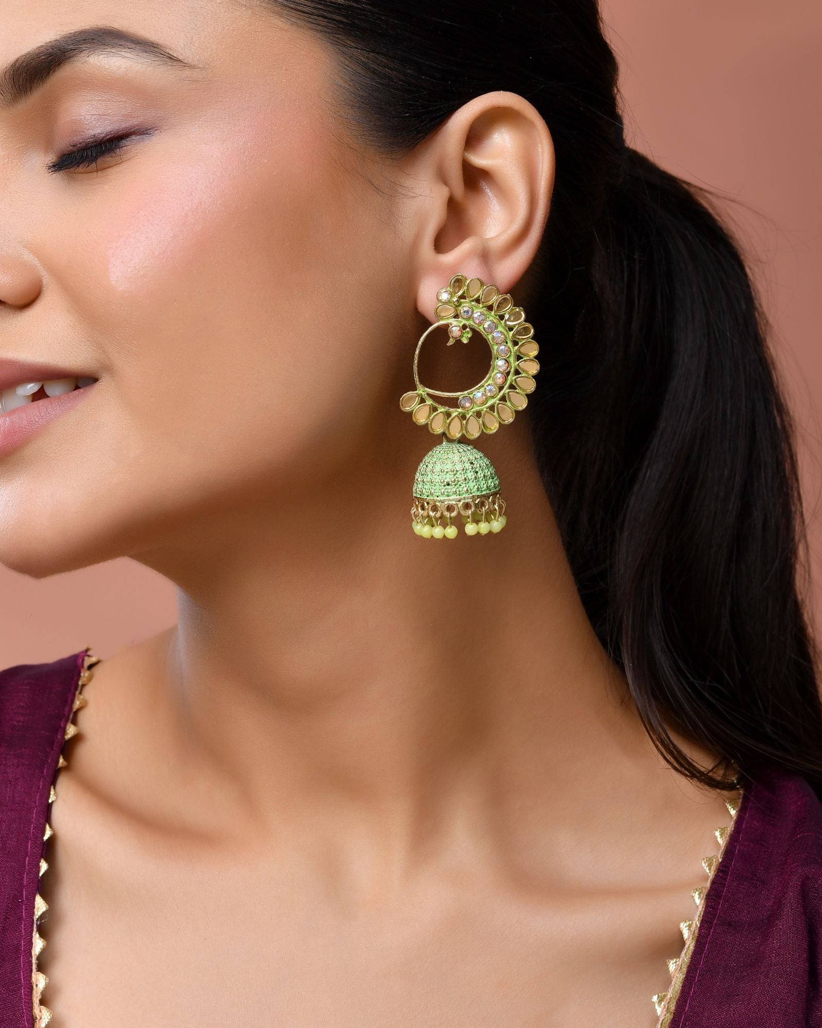 Jewels Nest Gold Plated Kundan Style Green Beaded Jhumka Earrings For Women - Distacart