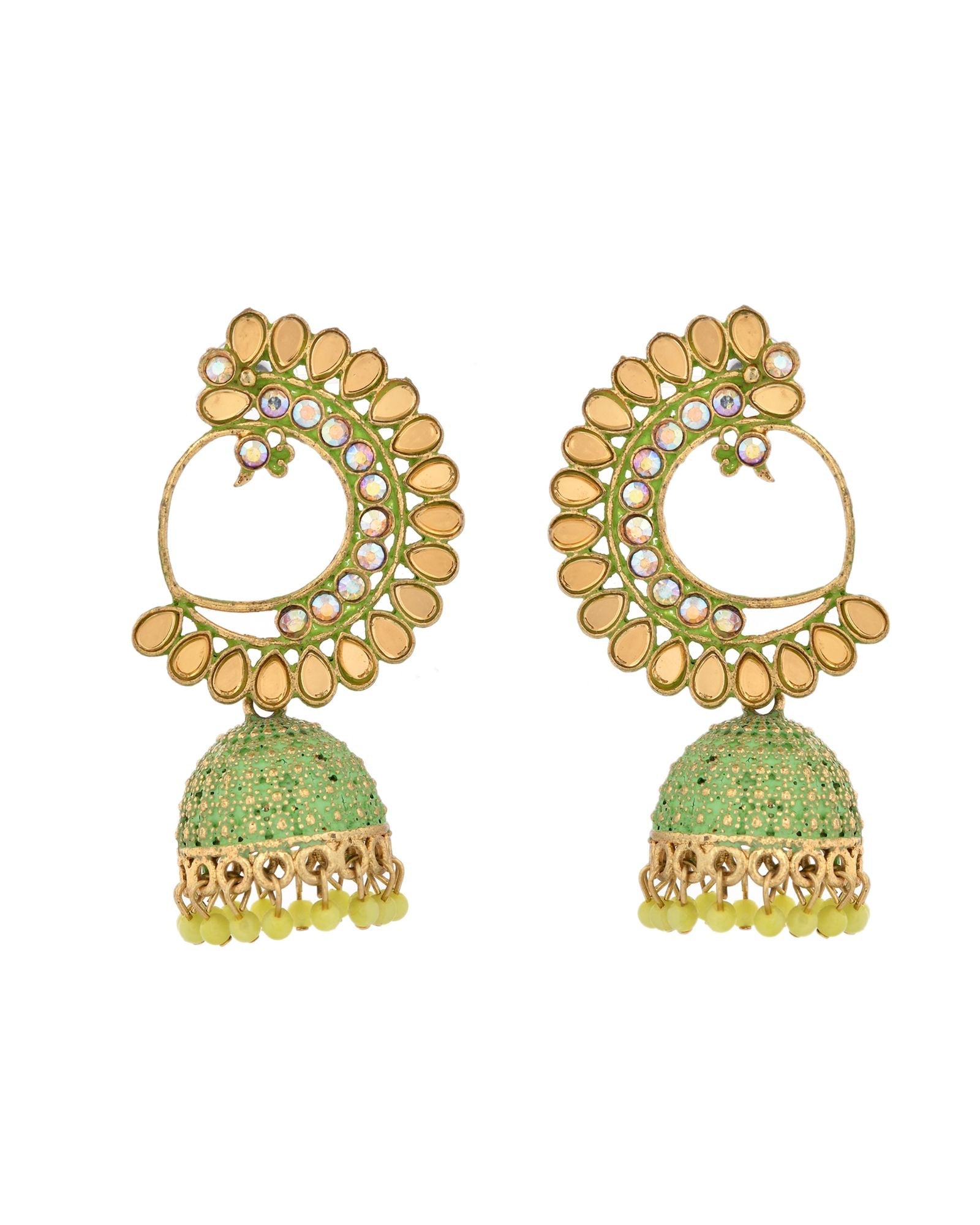 Jewels Nest Gold Plated Kundan Style Green Beaded Jhumka Earrings For Women - Distacart