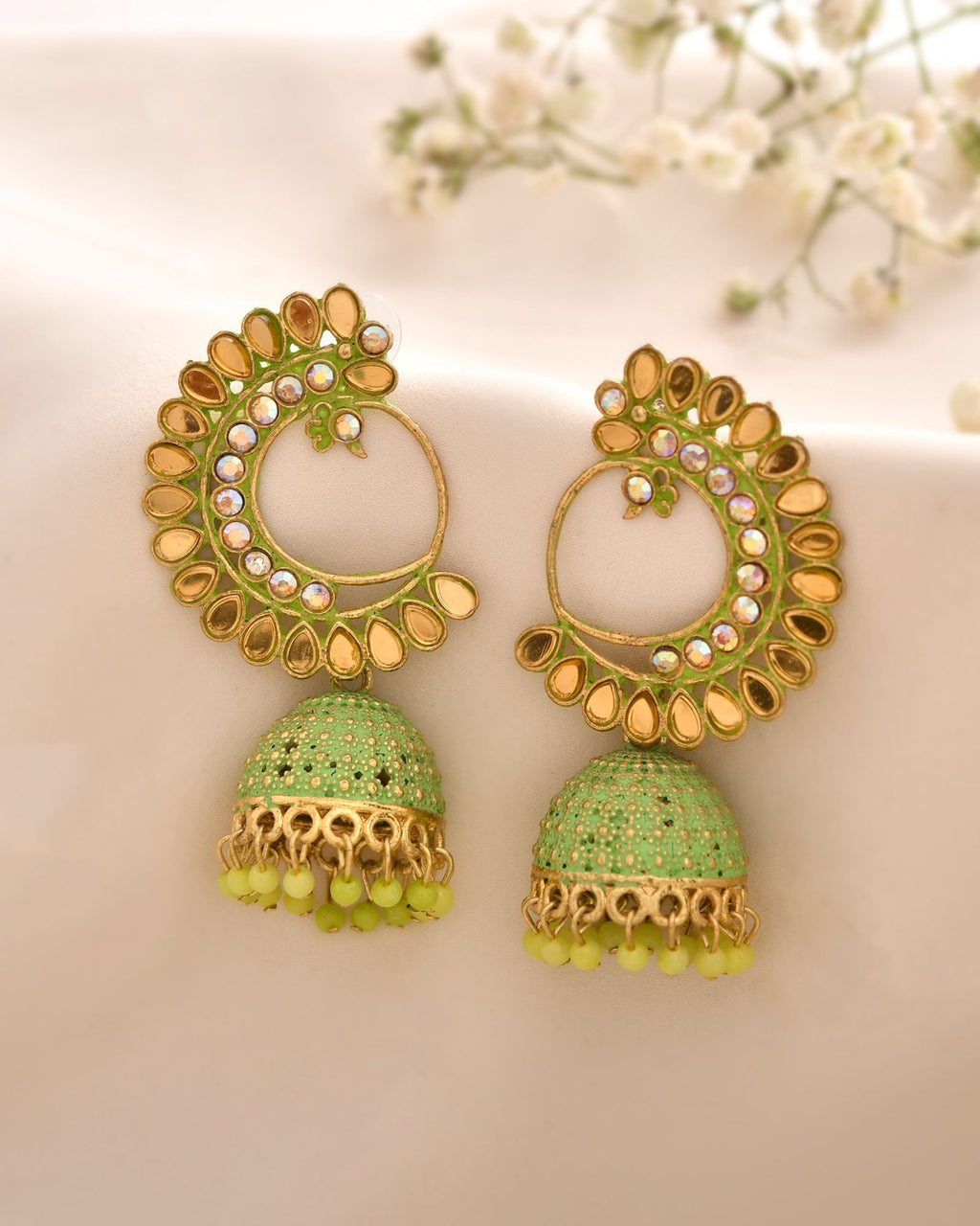 Jewels Nest Gold Plated Kundan Style Green Beaded Jhumka Earrings For Women - Distacart