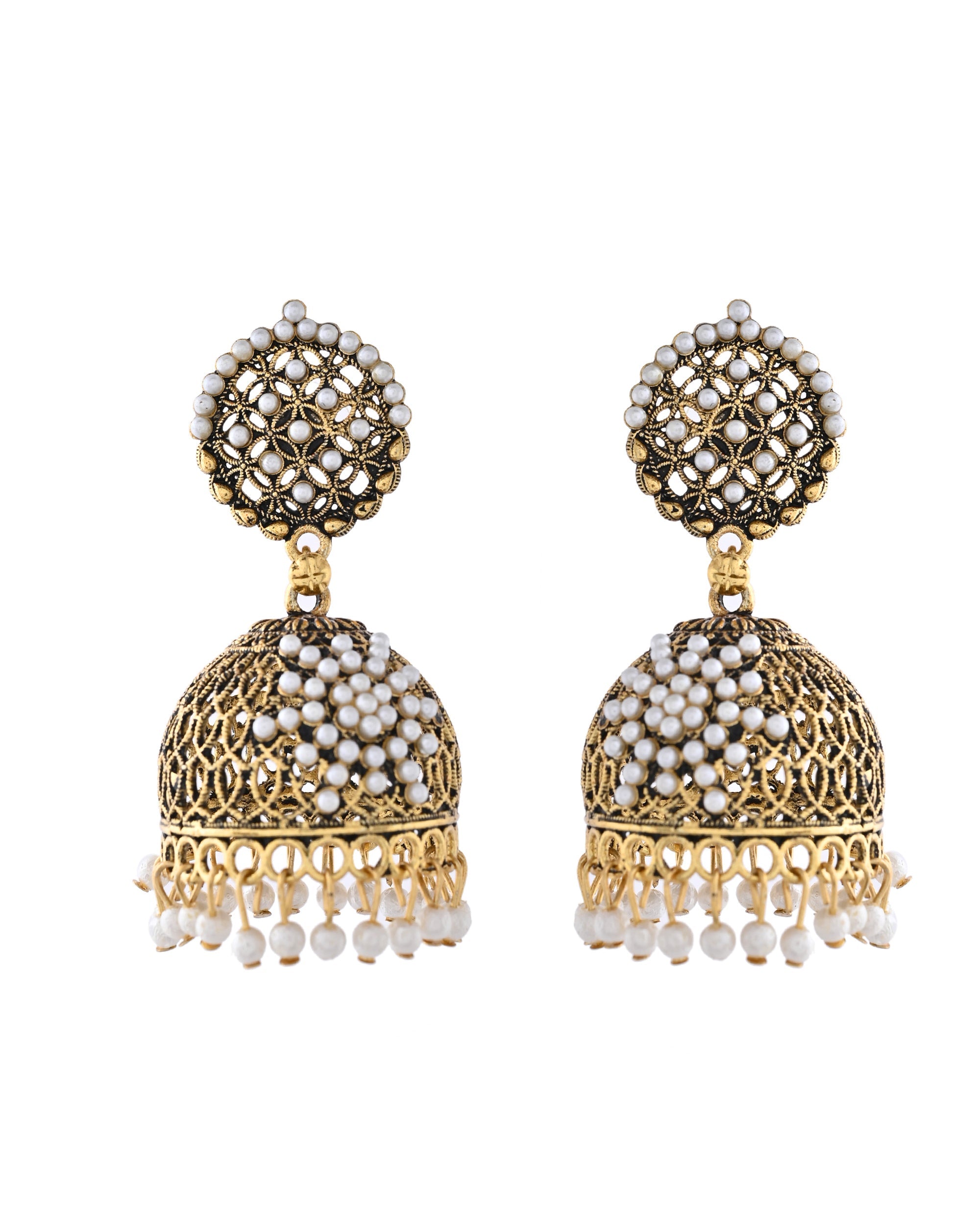 Jewels Nest Gold-Polished Pearl Jhumka Earrings – Traditional Ethnic Design - Distacart