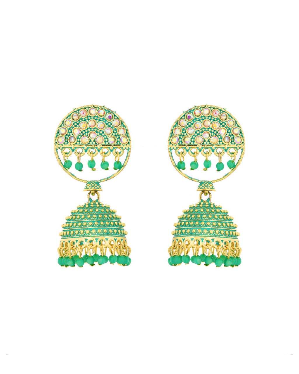 Jewels Nest Gold Plated Kundan Green Dome Jhumka Earrings With Beads For Women - Distacart