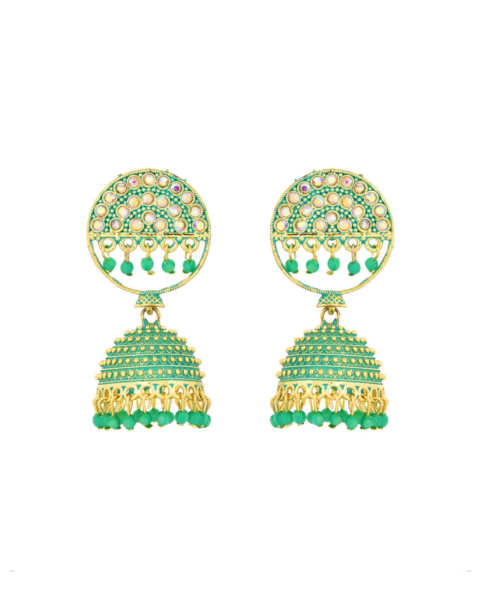 Jewels Nest Gold Plated Kundan Green Dome Jhumka Earrings With Beads For Women - Distacart