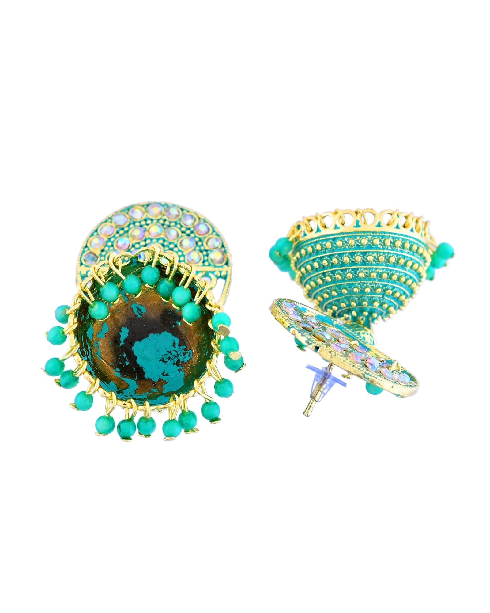 Jewels Nest Gold Plated Kundan Green Dome Jhumka Earrings With Beads For Women - Distacart