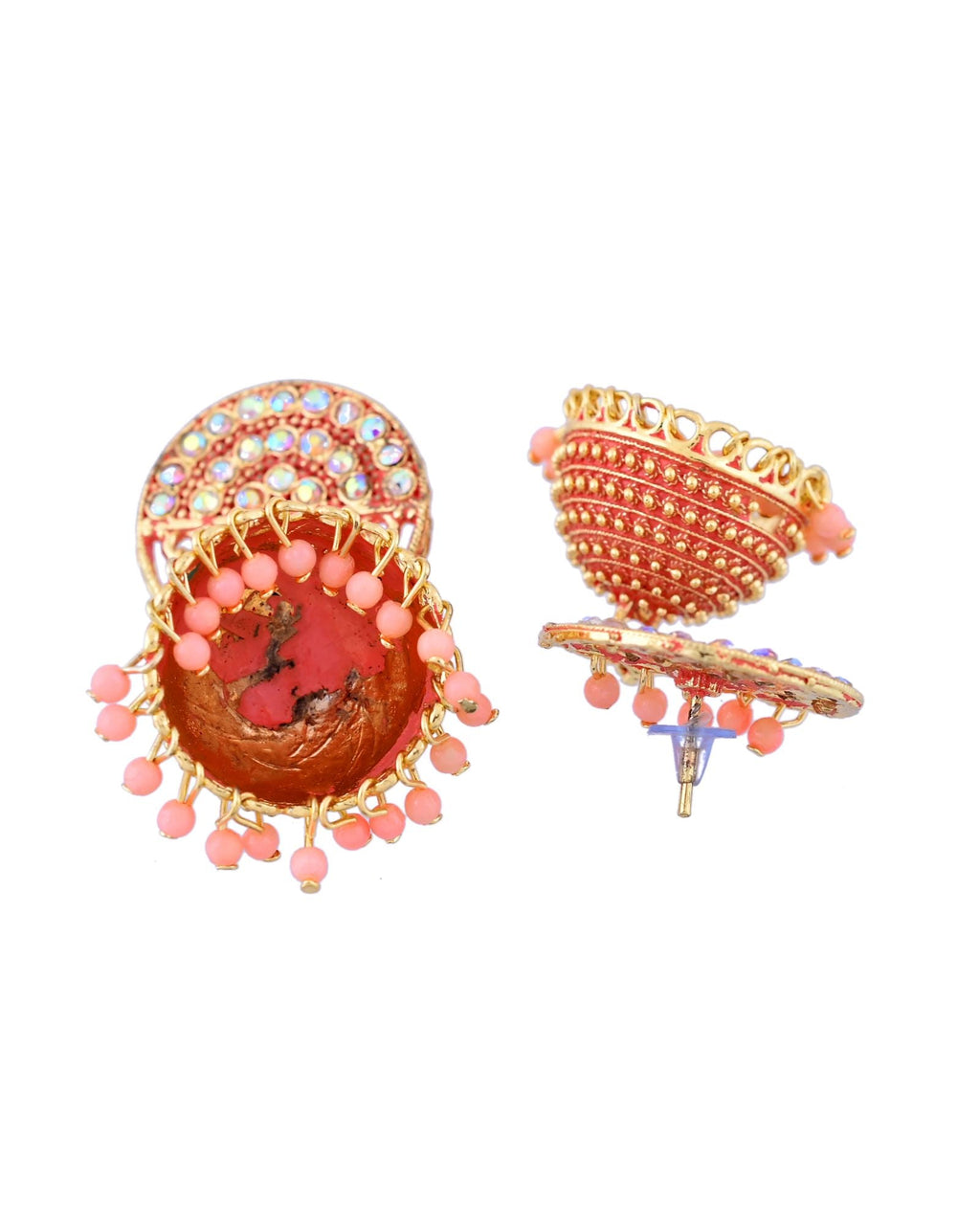 Jewels Nest Gold Plated Kundan Peach Dome Jhumka Earrings With Beads For Women - Distacart