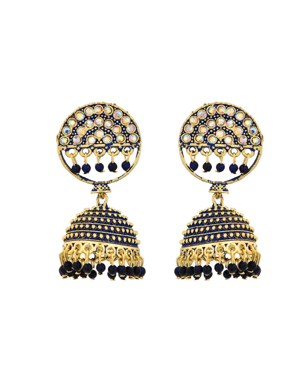 Jewels Nest Gold Plated Kundan Dark Blue Dome Jhumka Earrings With Beads For Women - Distacart