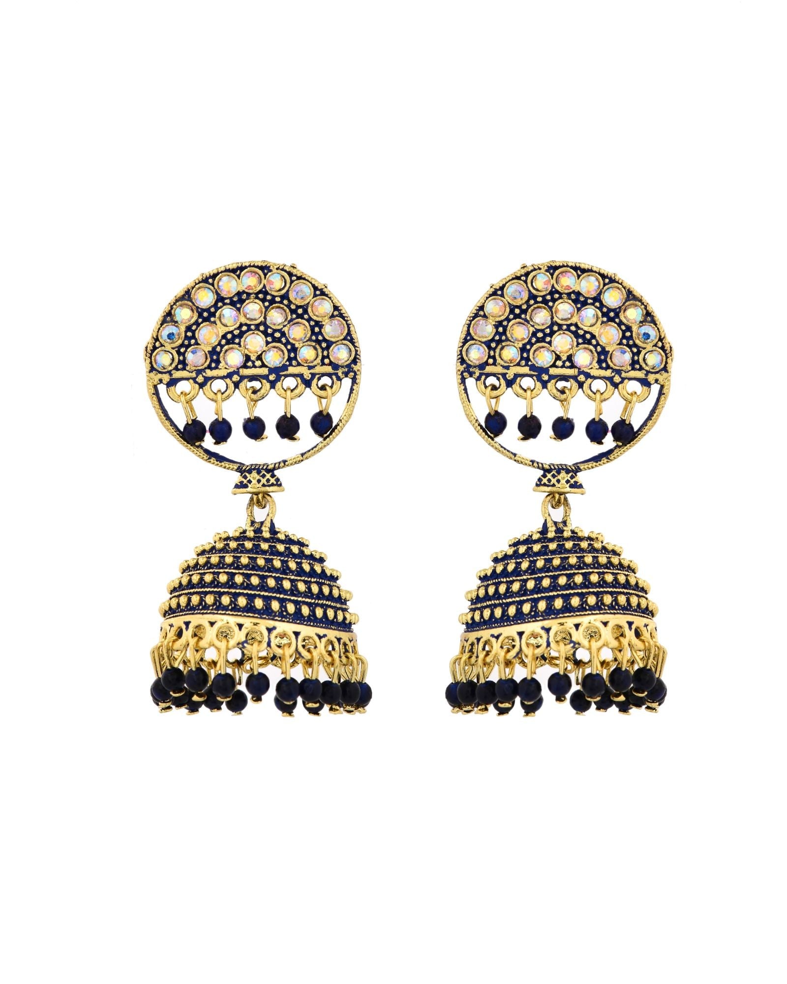 Jewels Nest Gold Plated Kundan Dark Blue Dome Jhumka Earrings With Beads For Women - Distacart