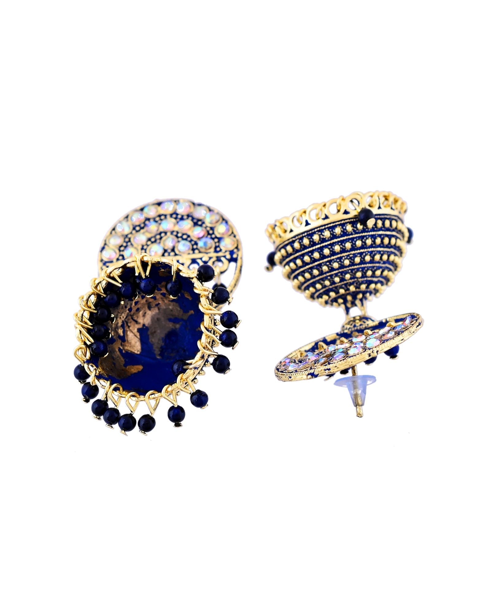 Jewels Nest Gold Plated Kundan Dark Blue Dome Jhumka Earrings With Beads For Women - Distacart