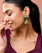 Jewels Nest Gold Plated Kundan Green Dome Jhumka Earrings With Beads For Women - Distacart