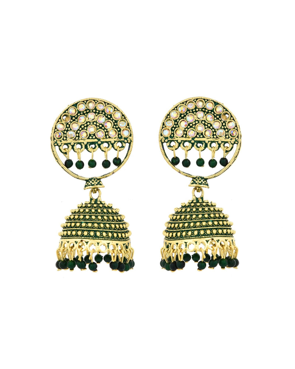 Jewels Nest Gold Plated Kundan Green Dome Jhumka Earrings With Beads For Women - Distacart