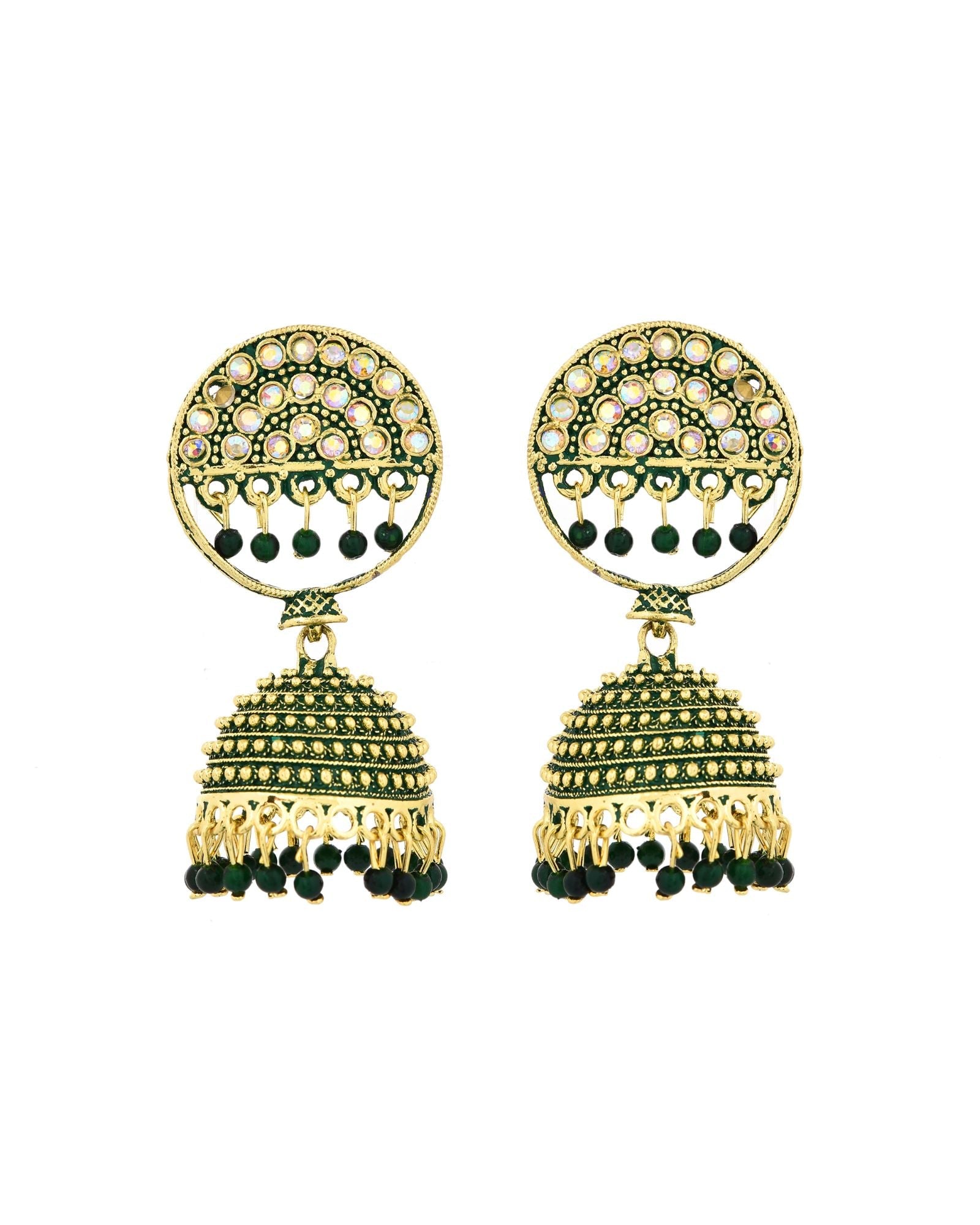 Jewels Nest Gold Plated Kundan Green Dome Jhumka Earrings With Beads For Women - Distacart