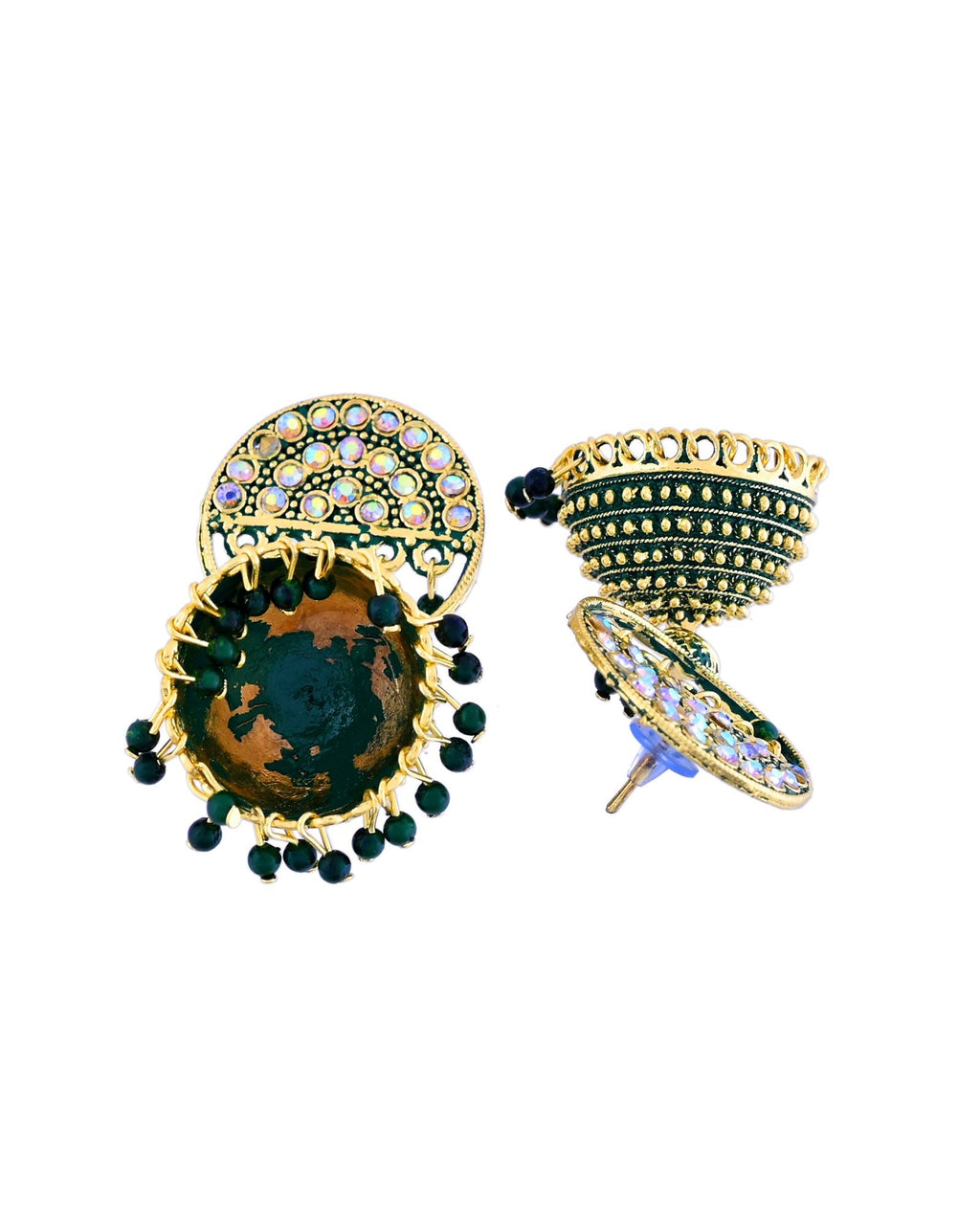 Jewels Nest Gold Plated Kundan Green Dome Jhumka Earrings With Beads For Women - Distacart