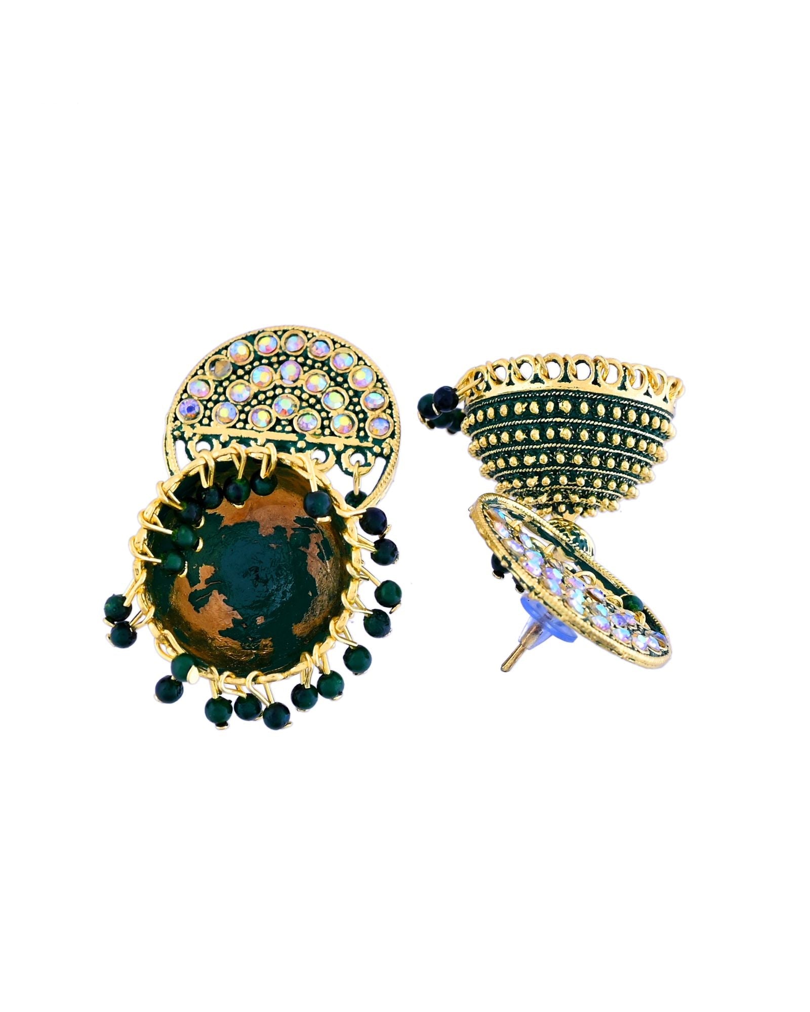 Jewels Nest Gold Plated Kundan Green Dome Jhumka Earrings With Beads For Women - Distacart