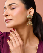 Jewels Nest Gold Plated Kundan Studded Maroon Bead Jhumka Earrings For Women - Distacart