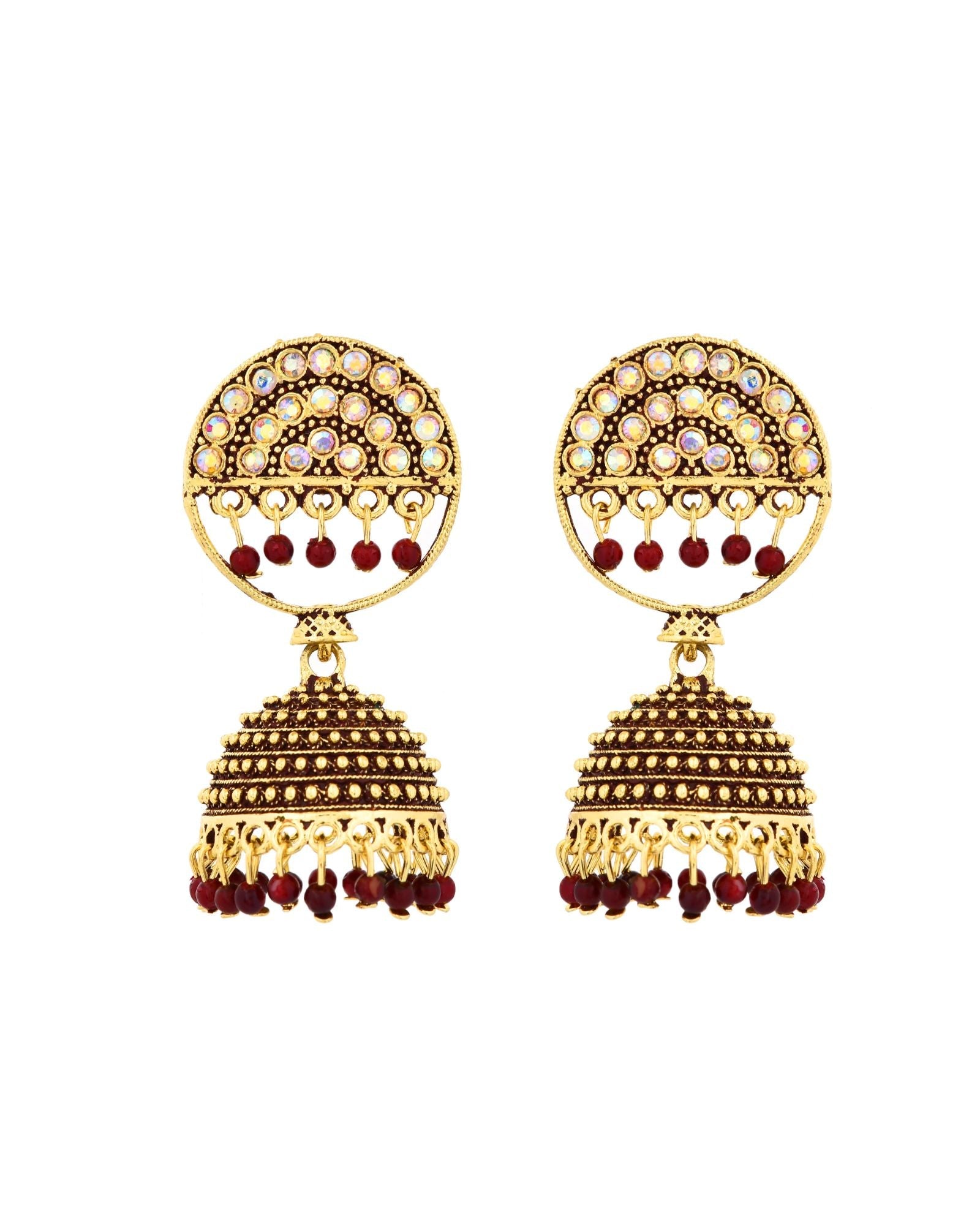 Jewels Nest Gold Plated Kundan Studded Maroon Bead Jhumka Earrings For Women - Distacart