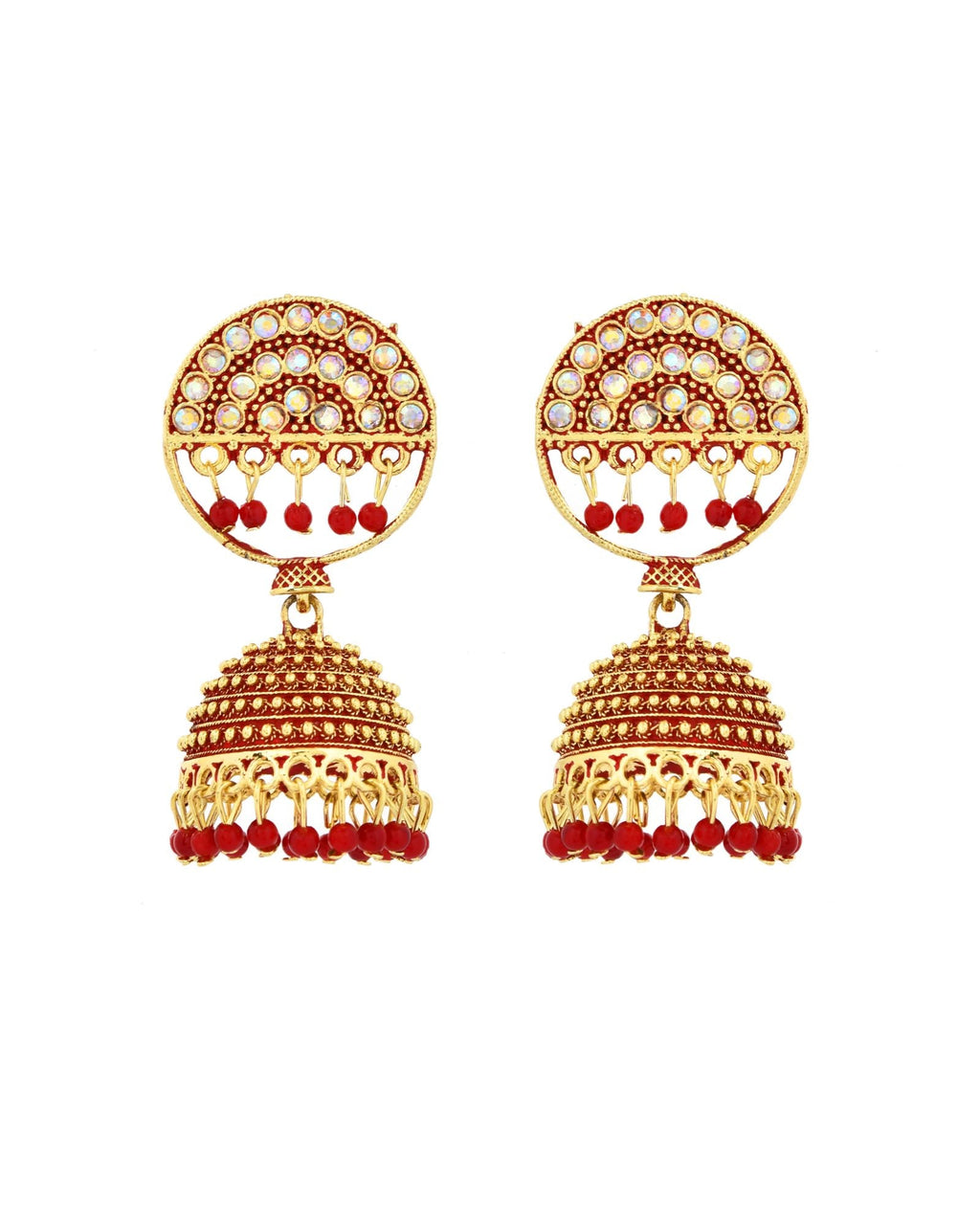 Jewels Nest Gold Plated Kundan Studded Red Bead Jhumka Earrings For Women