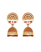 Jewels Nest Gold Plated Kundan Studded Red Bead Jhumka Earrings For Women