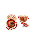 Jewels Nest Gold Plated Kundan Studded Red Bead Jhumka Earrings For Women