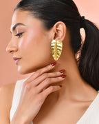 Jewels Nest Gold Leaf Textured Statement Stud Earrings For Women - Distacart