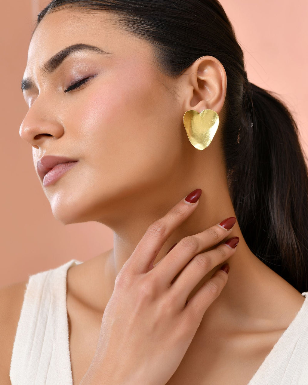 Jewels Nest Gold-Tone Heart-Shaped Minimal Stud Earrings For Women - Distacart