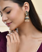 Jewels Nest Peacock-Inspired Gold-Polished Jhumka Earrings with Multicolor Stones - Distacart