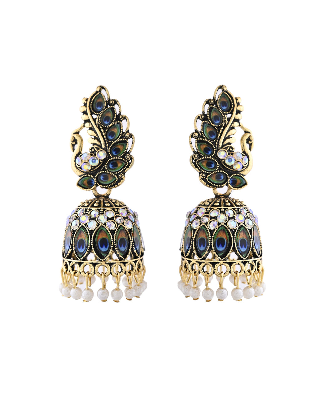 Jewels Nest Peacock-Inspired Gold-Polished Jhumka Earrings with Multicolor Stones - Distacart