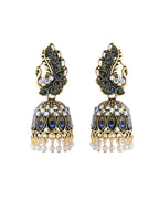 Jewels Nest Peacock-Inspired Gold-Polished Jhumka Earrings with Multicolor Stones - Distacart