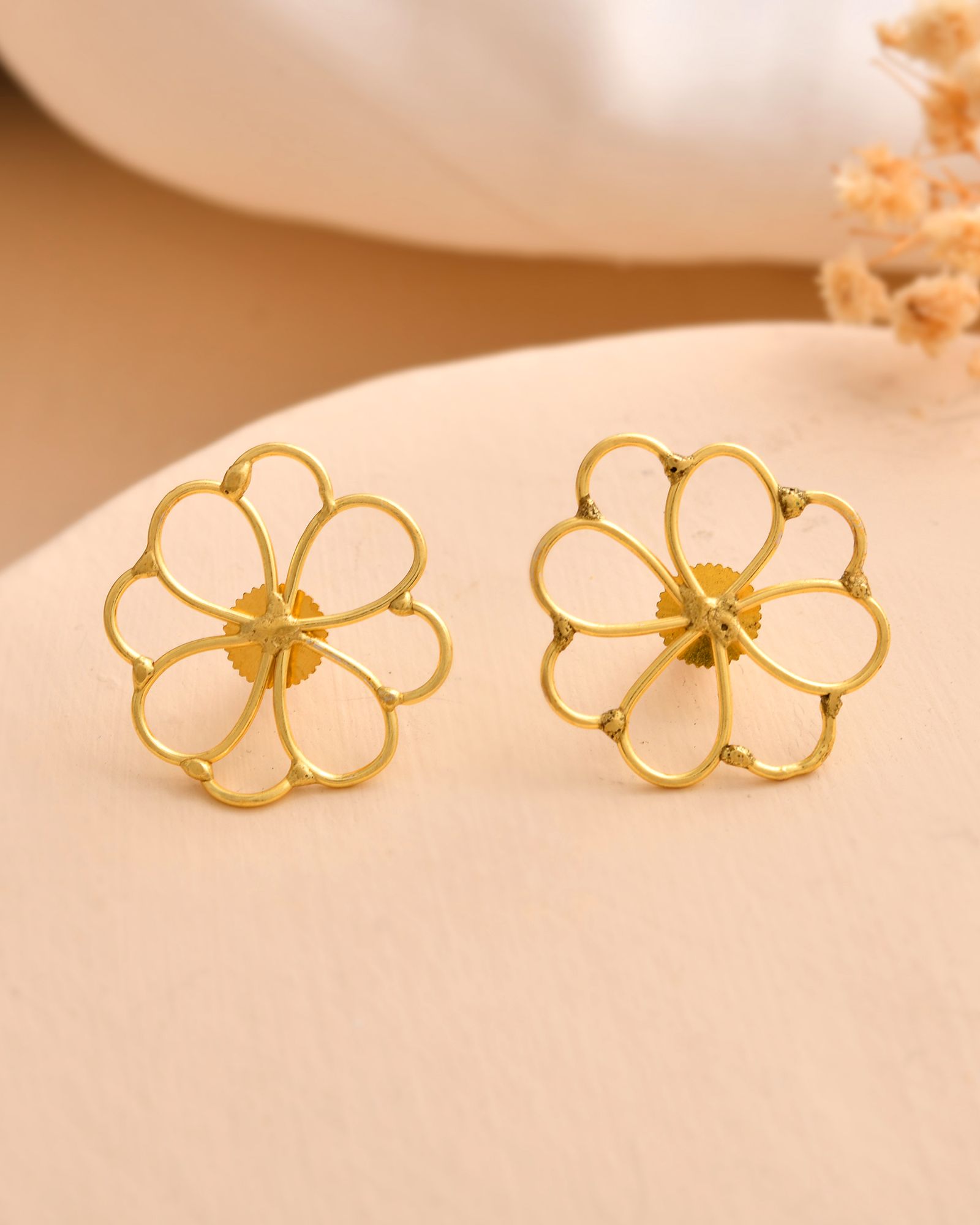 Jewels Nest Gold-Tone Floral Stud Earrings For Women
