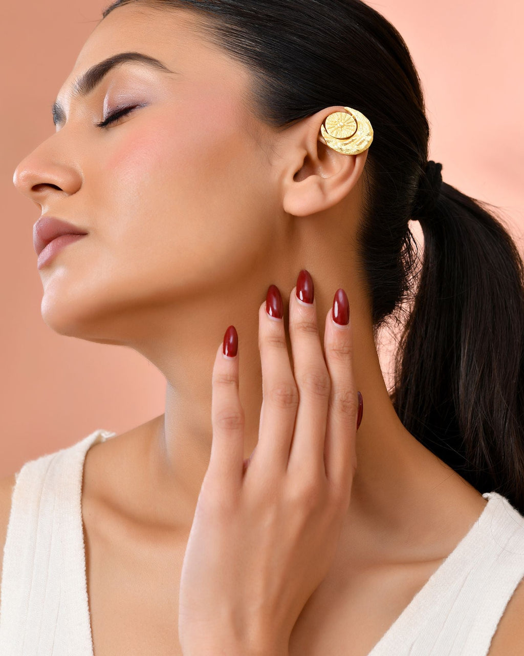 Jewels Nest Gold-Tone Textured Spiral Ear Cuff For Women | Modern Statement Jewellery